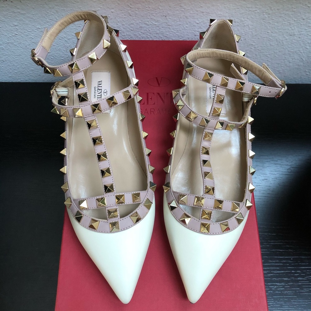 Rockstud Matte Leather Cage T-Strap Ballet Flats